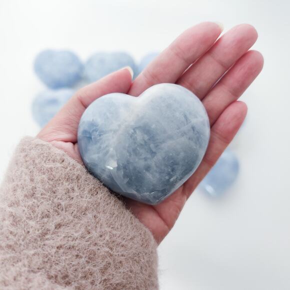 Blue Calcite Puffy Heart Crystal Carving - Picture 8 of 8